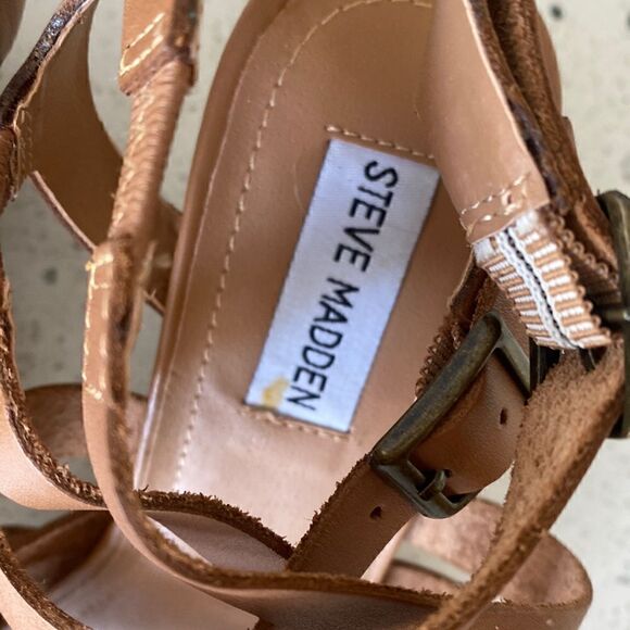 Steve Madden Venis Natural Leather Strappy Wedge Sandals Women’s Size 7.5 - Picture 6 of 13